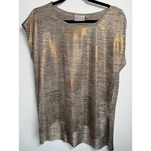 Dantelle Tops - Metallic Gold Knit Top Quiet Luxury Minimalist Shimmer Blouse Medium